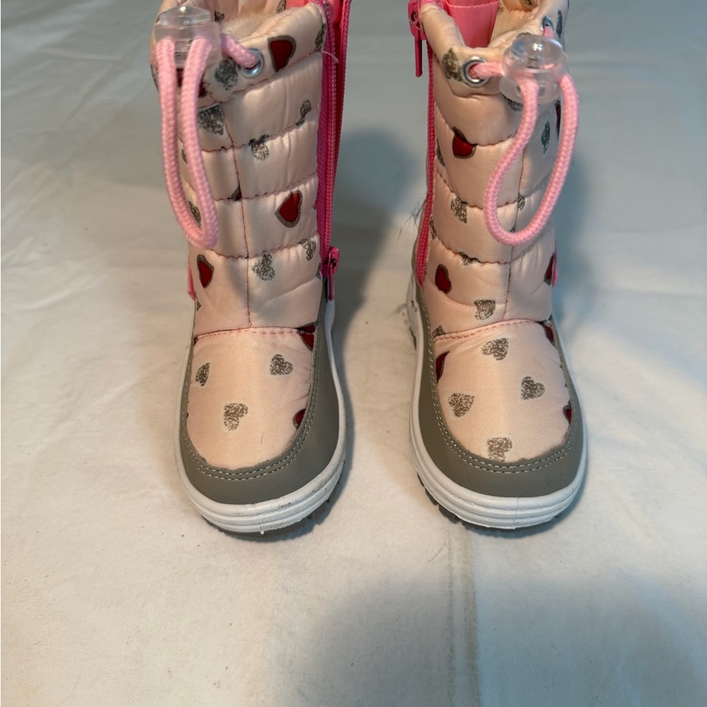 Girls Pink Heart Winter Snow Boots | Side Zip | Waterproof Bottom | Size 22